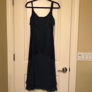Navy silk slip dress